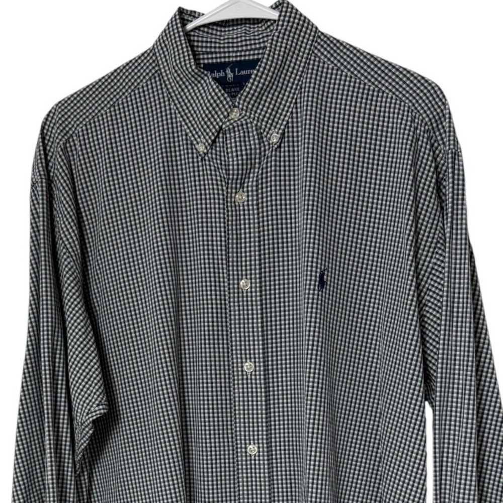 Ralph Lauren Blake Shirt Mens Large Blue White Gingham Check 100% Cotton L/S